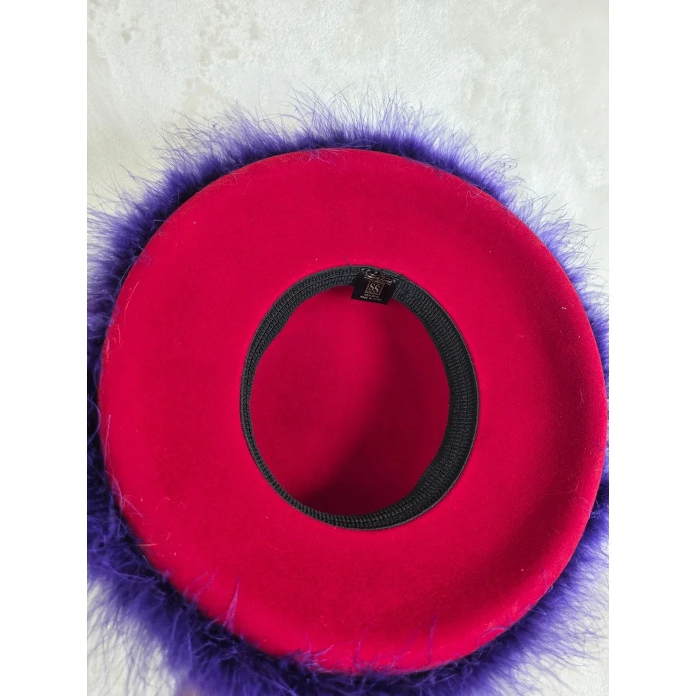 Something Special Red Wool Felt Hat Purple Feather Trim Red Hat‎ Society Cloche